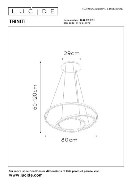 Lucide TRINITI - Hanglamp - Ø 80 cm - LED Dimb. - 1x125W 3000K - Wit - technisch